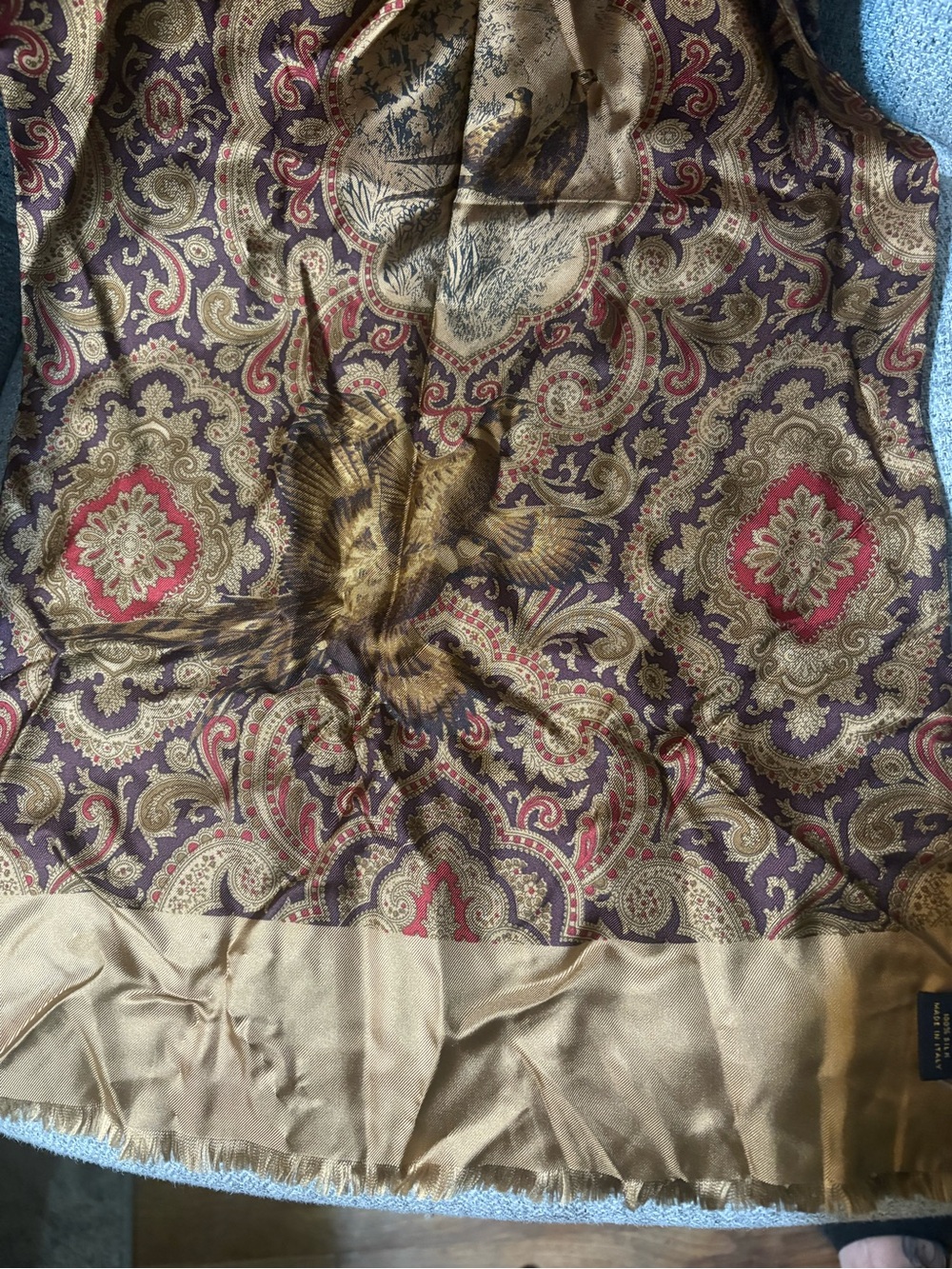 Silk Paisley & Pheasant Print Sleeveless Top - Gold, Burgundy